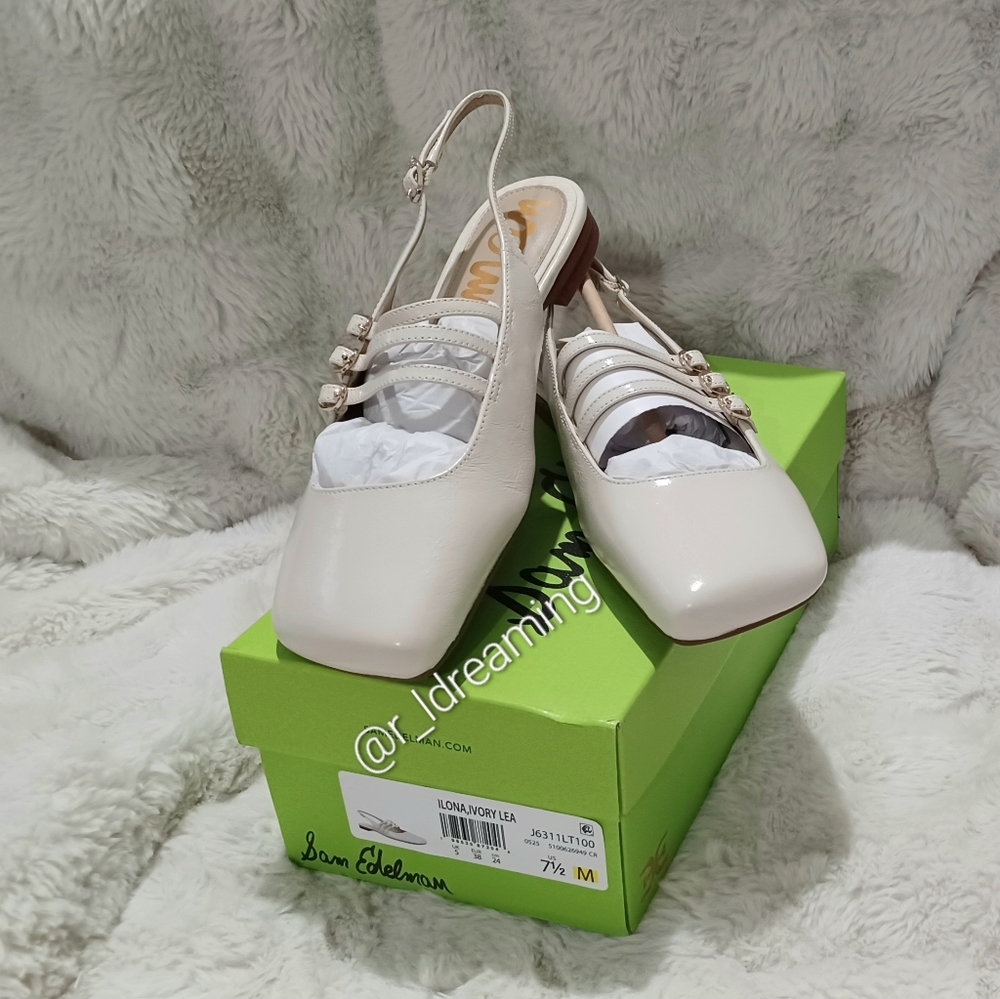 NIB Sam Edelman Ilona Slingback Flat Size 7.5 In Ivory - Picture 8 of 14